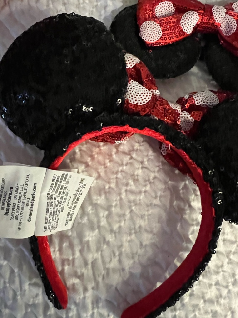 Disney Minnie Mouse Ears Headband Red Polka Dot Sequin Disneyland Paris Adult - Picture 4 of 5
